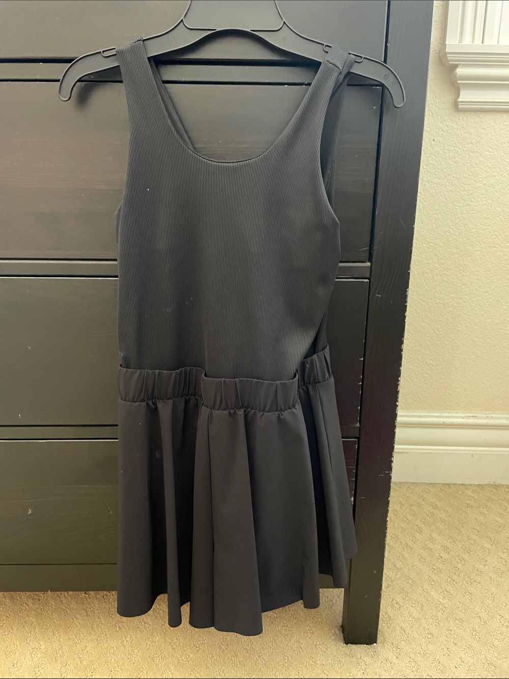 DSG Black Ribbed Tank Dress with Gathered Skirt Detail